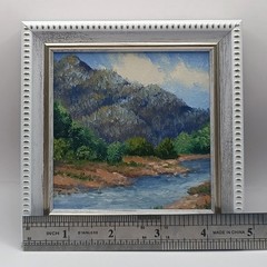 Original Miniature Mountain River Oil Painting Framed Landscape Nature Art 4×4