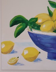 ORIGINAL ABSTRACT ARTWORK LEMON BOWL PAINTING ACRYLIC ON CANVAS 16X12 ooak