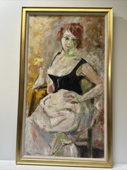 Mid Century Painting Woman Women Pretty Female Model Enid Edson New York Large