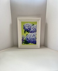 Original Floral Art Artist Signed Blue Hydrangeas Framed