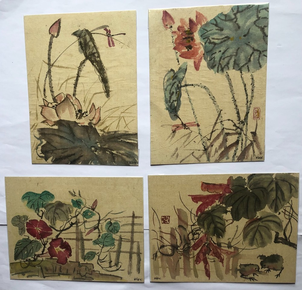 Set of Hong Son’s paintings orig water color rice paper 7×9.5 in