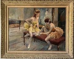GABRIELE DAUBE ANTIQUE BALLERINA GIRL OIL PAINTING VINTAGE BALLET DANCER 1940s