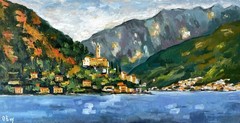 Lake Lugano Painting Original Art Oil Painting Italy Landscape 10×20″ signed