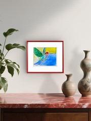 Hummingbird Contemporary Pop Art Watercolor Painting 5×7 Signed