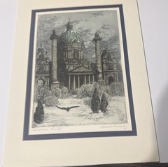 Ilona Wittrisch, 1919 Original Etching, Signed, Worn Karlskirsche Church