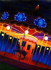 Art Print – Carousel Oil Painting wall decor bright colorful kids circus 12×16