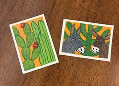 ACEO Original Acrylic Paintings (Set Of 2) 2.5 x 3.5 ~ Burros In The Cacti