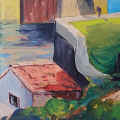 Coastal European Harbour Scene Original Oil or Acrylic Painting 1958 WB Kennedy