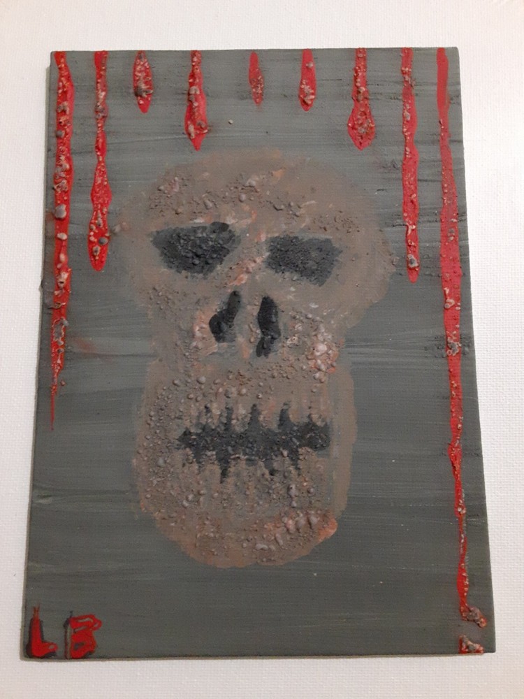 „Decay“ 5×7″ Canvas Painting Signed By Artist Leland Butler Goth Art Skull Decor