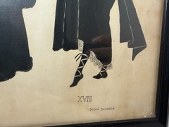 Large antique 1800’s Victorian fashion lady original silhouette art ink drawing