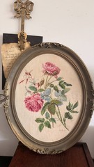 Vintage Oval Floral Painting on Fabric Signed Letty Bryant | Hand Painted Roses