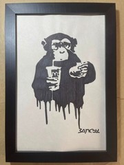 BANKSY drawing framed on sealed and signed wood
