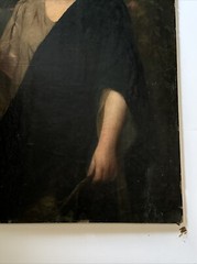 Large Antique Portrait 19th Century Master Woman Apples Glowing Landscape 46″