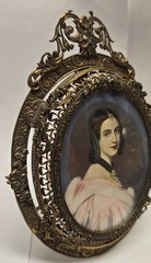 Miniature Painting Lady Jane Erskine In Baroque Style Bronze Filigree Frame