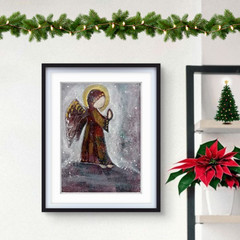 Expressive Abstract Art 12×9 on paper – Frame available – Angel Praying