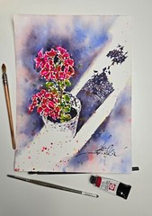 Original Watercolor Red Geranium Flower Painting – Floral Wall Art, 12″ by 9″