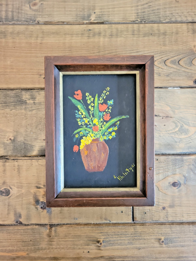 Vintage Original Floral Oil Painting On Wood – Framed 7 x 5 in.