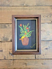 Vintage Original Floral Oil Painting On Wood – Framed 7 x 5 in.