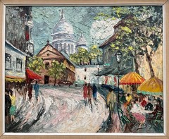 Expressionist Framed Oil Painting Paris Montmartre City Scene, 1925-1949