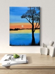 Original Acrylic Lake Landscape Painting Canvas 11×14 Trees Water Forest Art UN