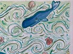 Happy Whales | K C Jones 9 X 12 Watercolor Painting Lily Pulitzer Inspired Art