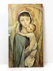 Vtg Madonna & Child Peter Brandstatter Art Wall Hanging Painting Mary Baby Jesus