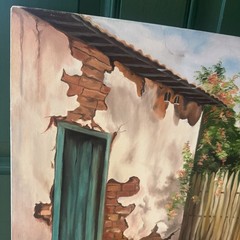 Vintage Original Painting | Rustic Farmhouse Scene w/ Chickens | Americana Art