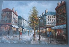 Henry Rogers Oil Painting Paris France Cityscape Framed 43.5″ x 31.5″ Signed