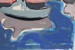 Gerhard Gerd Thelen 1920-1997 Oldenburg / Gouache 1954 Ships Port Shipyard