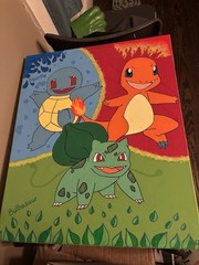 Pokemon first gen starters acrylic canvas painting Glow n the dark/black light.