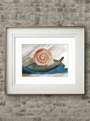 Garden Snail Whimsical Original Impressionist Watercolor 5×7 Signed