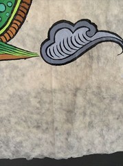 Vintage 1920’s Large Dragon Painting On Rice Paper Colorful Green Blue Red 44×21