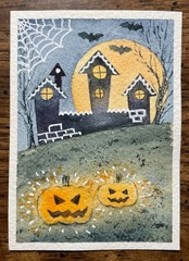 ACEO Original Watercolor Painting Halloween Pumpkin Autumn – 2.5×3.5 in – NEW