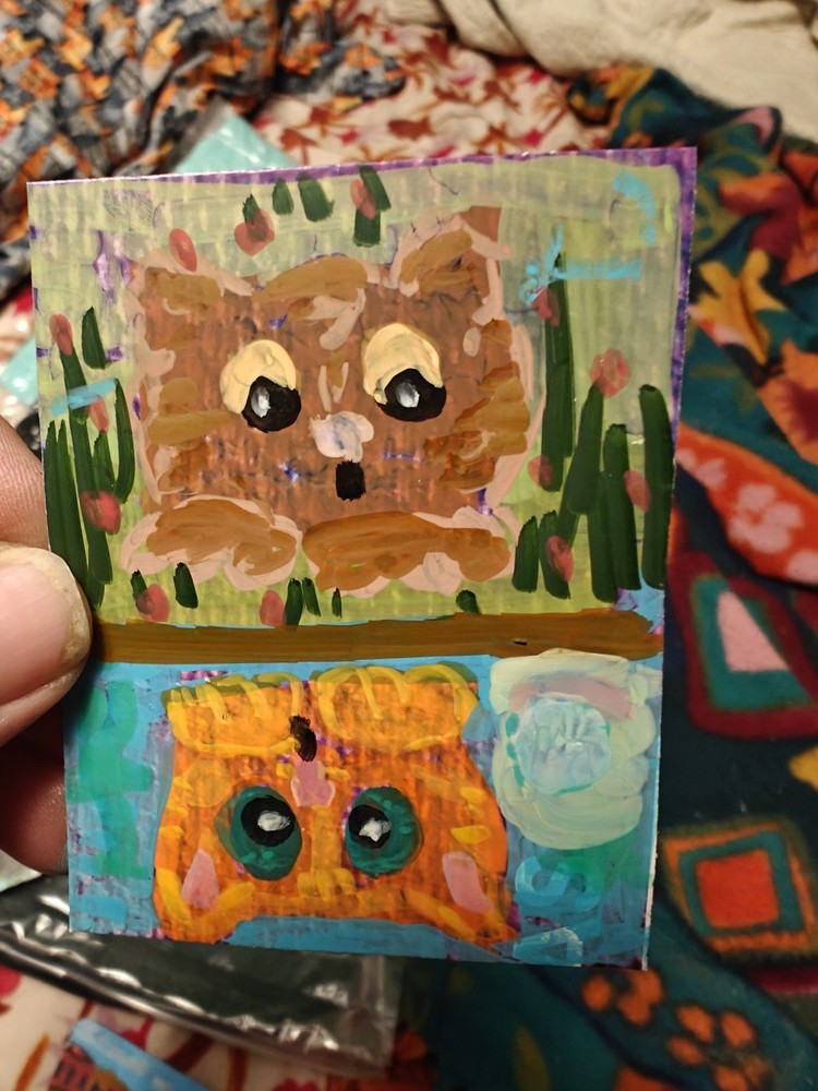 ACEO By Emily Meinert The Upside Kitty’s In Water And Land Acrylic On Paper