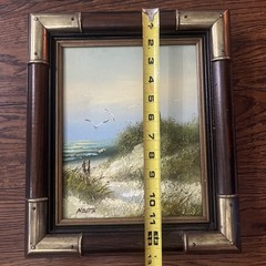 VTG Coastal Lighthouse Textured Beach Scene Oil Painting Wood Brass Frame Newton