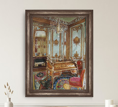 Large Vintage French Rococo Interior Oil Painting 36×48 Ornate Room Wall Art Lux