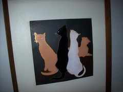 „RAISED ENAMEL CATS“, Original Painting Smooth and Glossy, Framed, Unsigned