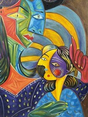 Pablo Picasso (Handmade) Oil On Canvas Signed & Stamped Framed Painting, Vtg Art