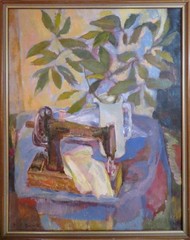 Barbara Robertson (1945-2018) Large Scottish Still Life OIL PAINTING Singer Sew