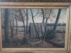 ANTIQUE PAINTING OLD SUGAR CAMP INDIANA EXHIBITED THE JOHN HERRON ART INSTITUTE