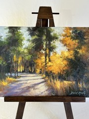 Original Oil of Autumn Trees on Morning Walk by David Marty
