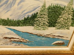 Vtg Oil Painting Winter Scene Birch Trees Mountain River Framed Signed ANA Art