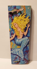 Mermaid Blonde Print on Pine Wood Board Under the Sea Wall Decor Fantasy Art