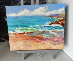 Seascape Original Oil Painting on canvas board 24x30cm California Seaside Art
