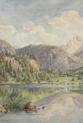 Alpine Mountain Landscape, High Mountain Lake, Signed „Krageisere“, 19th/20th century