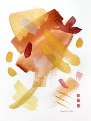 Original Abstract Watercolor Painting 12 x 9 Gold Orange Art Home Decor