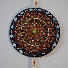 Mandala Dot Art Painting Wall Hanging flower pattern red and gold with mirrors