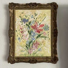 Antique Frame w/ Original Oil Painting Still-life Floral Yellow Signed 17”x 22”