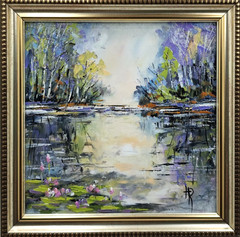 Original Oil Painting 6×6 in Framed Signed The Quiet Lake Impasto Art Home Decor