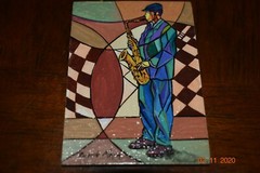 RICARDO MAYA PAINTING ABSTRACT MODERNIST MUSIC MAN PORTRAIT CUBISM MINI SWEET